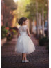 Ivory Lace Tulle Slit Back Flower Girl Dress